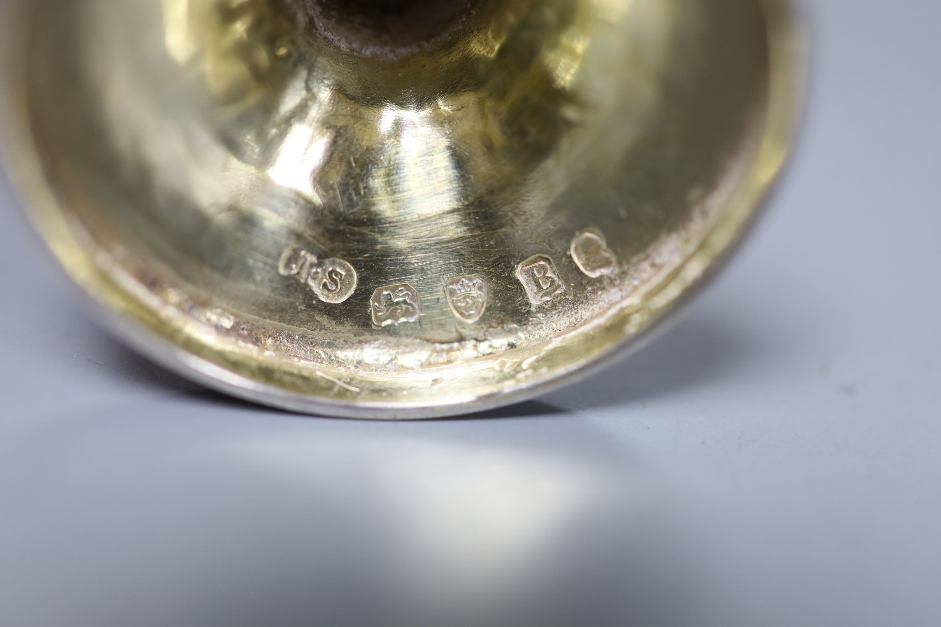 A set of six George III demi-fluted silver egg cups, John Scofield, London, 1797, height 7cm, 9oz.